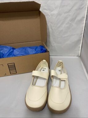 Cream Mary Jane Flats with Brown Sole